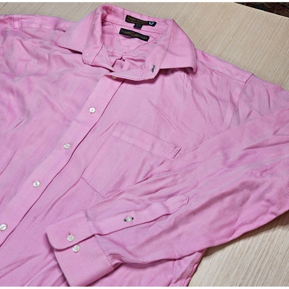 Tommy Hilfiger Mens Button Down Shirt Size L Pink Striped Traveler READ Normcore - Picture 1 of 16
